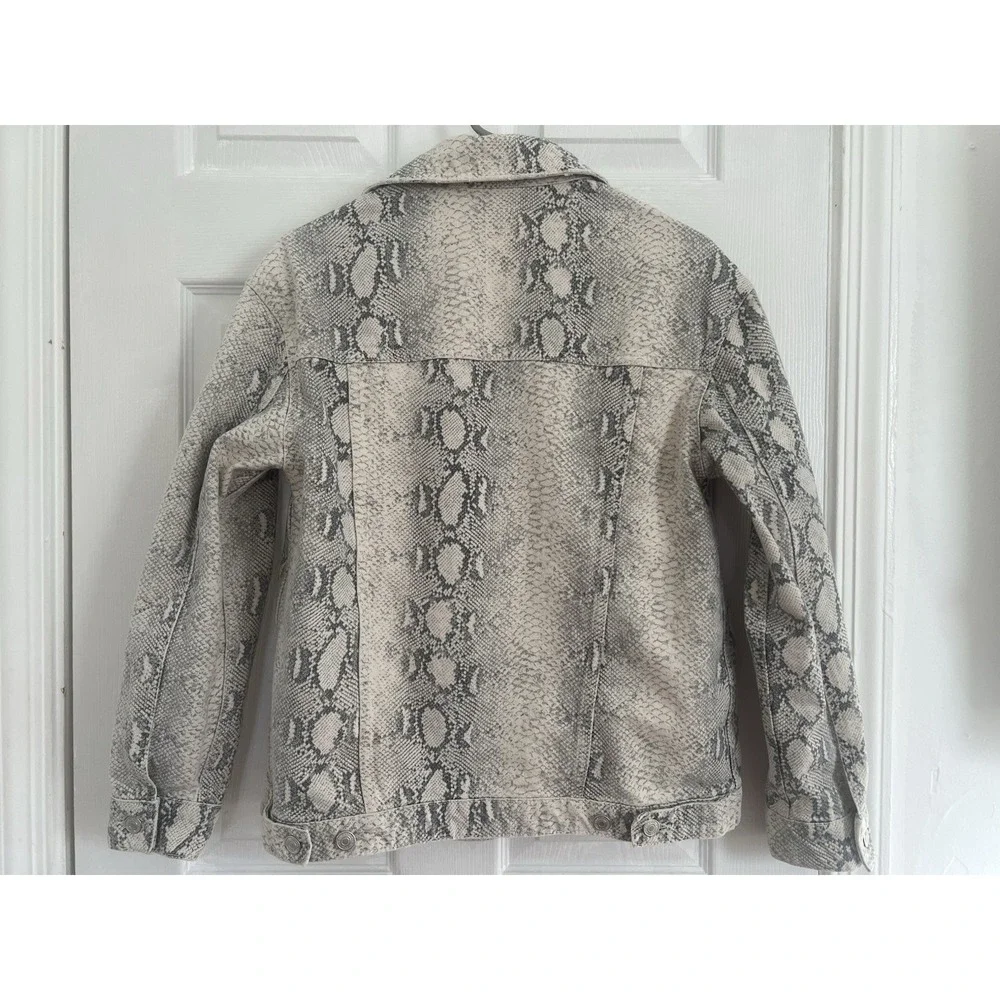 Free People Snake Print Denim Trucker Jacket Womens Size S Coquette Y2K Edgy Alt - Picture 3 of 11